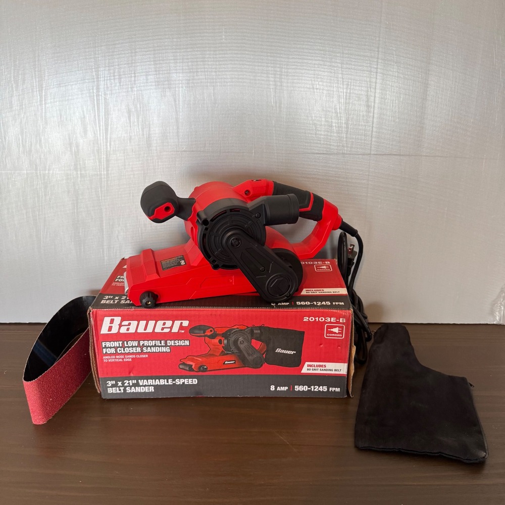 Bauer Belt Sander Variable Speed 3x21 Corded 8 Amp Power Tool 20103E-B Wired
